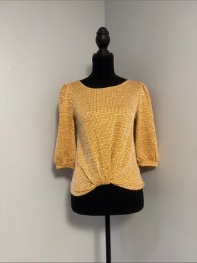 W5 Mustard Yellow Patterned Twist-Front Blouse